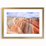 Extra large abstract art print of a textured Azerbaijani landscape in gold frame, ideal for living room decor.