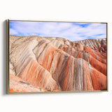 Framed canvas wall art depicting a vintage-style Asian landscape in muted gold and black tones, ideal for bedroom decor.