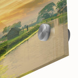 Large abstract wall art featuring a mid-century modernist design in vibrant colors on acrylic glass.