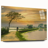 Large abstract wall art of a Bangladesh scenery in vibrant hues on acrylic glass, suitable for bedroom or dining room decor.
