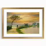 Abstract art print of a textured scenery in Bangladesh with vibrant blue and green tones on a large framed canvas.