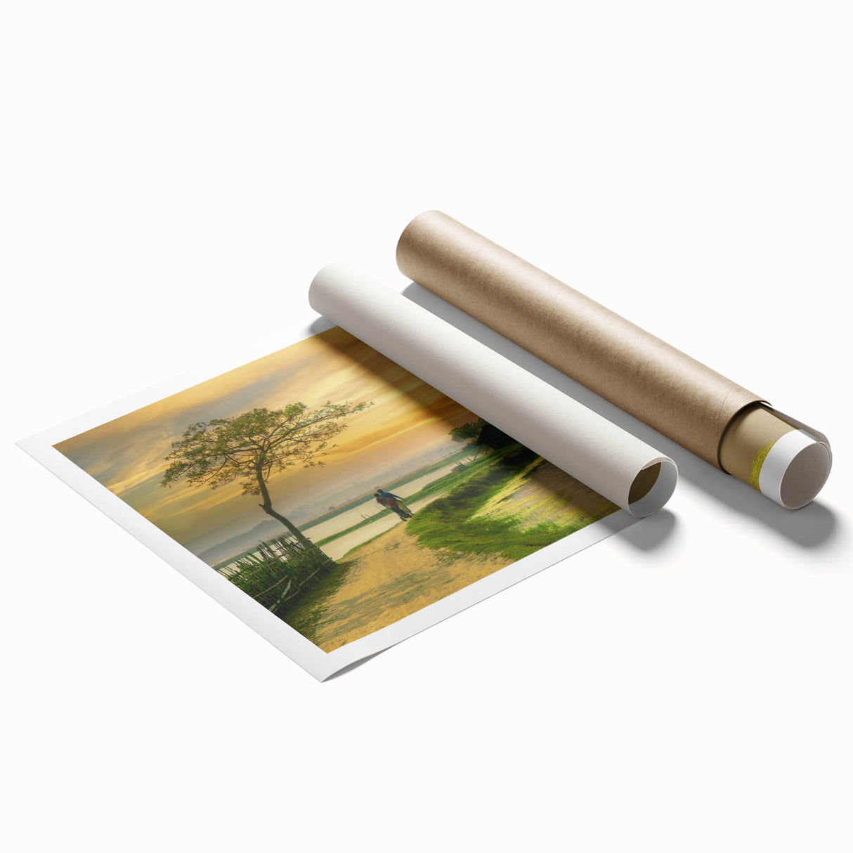 Extra large rolled print of a serene Bangladesh landscape with lush greenery and vibrant floral elements.