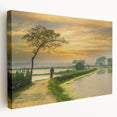 Large canvas print of a serene Bangladesh landscape in soft green and blue tones, suitable for kitchen wall art.