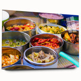 Large abstract acrylic print of Bhutan scenery, in muted earth tones, ideal for bedroom or dining room art.