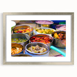 Textured art print depicting an abstract scene in muted earth tones on a framed canvas, suitable for bedroom decor.