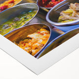 Art deco poster of a Bhutanese landscape in muted earth tones on rolled canvas, suitable for dining room decor.