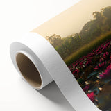 Art Deco poster of Cambodian scenery in muted earth tones on rolled canvas, ideal for nursery wall art.