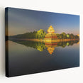 Large canvas print of Beijing skyline in muted earth tones, ideal for kitchen wall art.