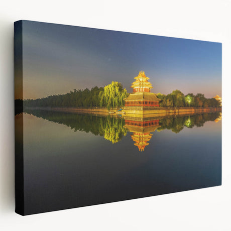 Large canvas print of Beijing skyline in muted earth tones, ideal for kitchen wall art.