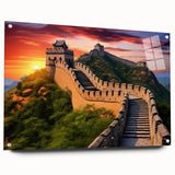 Acrylic print of the Great Wall of China in muted earth tones, suitable for bedroom or dining room decor.