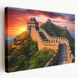 Side view of the Great Wall of China on a stretched canvas, portrayed in muted earth tones, suitable for kitchen wall art.