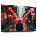 Acrylic print of Shanghai skyline in muted gray and blue tones, ideal for dining room decor.