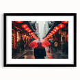 Extra large abstract art print of Shanghai skyline in vibrant colors on a textured canvas, framed in black.