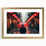 Extra large abstract art print of Shanghai skyline in gold frame, featuring textured elements and vibrant colors.