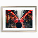 Abstract textured art print of Shanghai skyline in muted grays and blues on a framed silver mat, suitable for bedroom decor.