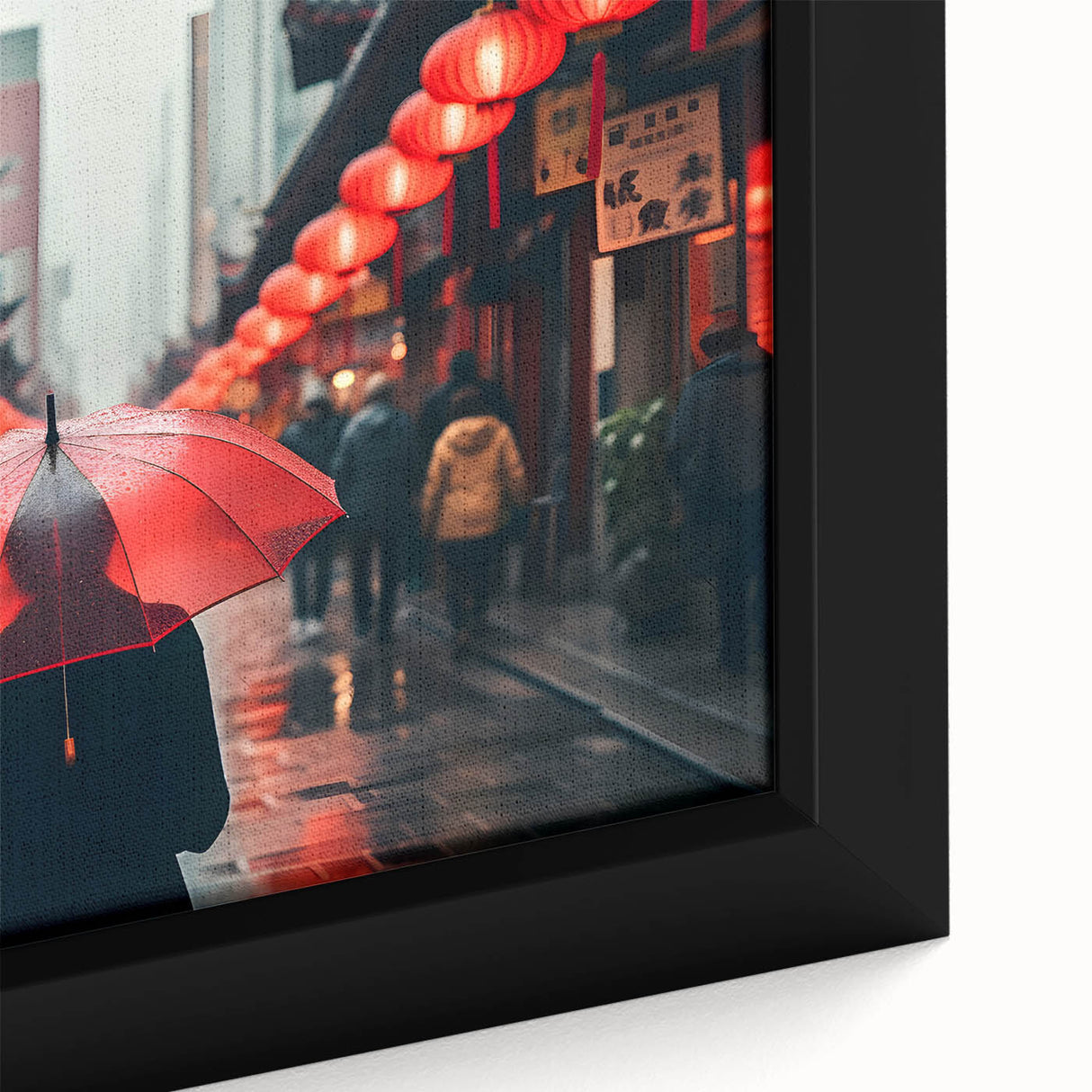 Framed canvas of Shanghai skyline in black with colorful textured details, ideal for living room decor.