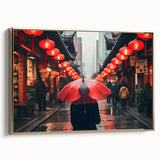 Framed canvas wall art depicting a vintage-style Shanghai landscape in black and gold tones, ideal for bedroom decor.