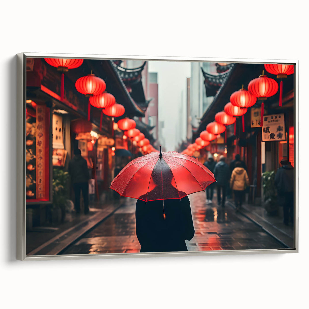 Framed canvas of a vintage Shanghai landscape painting in colorful hues, ideal for living room decor.
