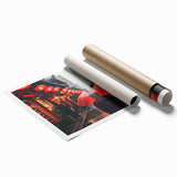 Extra large rolled print of Shanghai skyline with floral accents in muted colors, ideal for classy bathroom wall art.