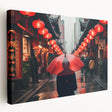 Large canvas print of Shanghai skyline in muted gray and blue tones, ideal for kitchen wall art.