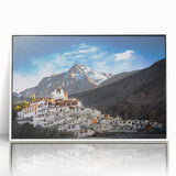 Framed acrylic print depicting a serene Tibetan landscape in soft pastel shades, suitable as modern art wall decor.