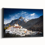 Black and white framed canvas depicting a Tibetan landscape, ideal for bedroom wall decor in vintage poster art style.