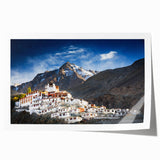 Rolled print of a Tibetan landscape featuring floral elements in soft pastel tones, ideal for dining room wall art.