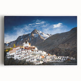 Black and white stretched canvas featuring a Tibetan landscape, ideal for kitchen wall art.