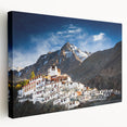 Large stretched canvas depicting a serene Tibetan landscape in muted earth tones, ideal for kitchen wall art.