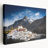Large stretched canvas depicting a serene Tibetan landscape in muted earth tones, ideal for kitchen wall art.