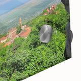 Large abstract wall art depicting Asian scenery in muted earth tones on acrylic glass, suitable for dining room ambiance.