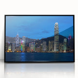 Large abstract wall art of Hong Kong skyline in black and gray tones, framed acrylic, ideal for modern art wall decor.
