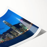 Extra large wall art featuring line art flowers over a Hong Kong scenery backdrop on rolled canvas.