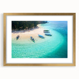 Extra large abstract art print featuring textured scenery of Indonesia in muted earth tones, framed in gold.