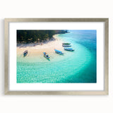 Textured abstract art print featuring a muted palette of blues and grays, framed in silver, ideal for bedroom decor.