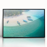 Large abstract wall art featuring a vibrant Indonesian landscape in mid-century modernist style on a framed acrylic.