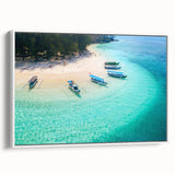 Vintage poster art of an Indonesian landscape in vibrant colors on a large framed canvas, ideal for living room decor.