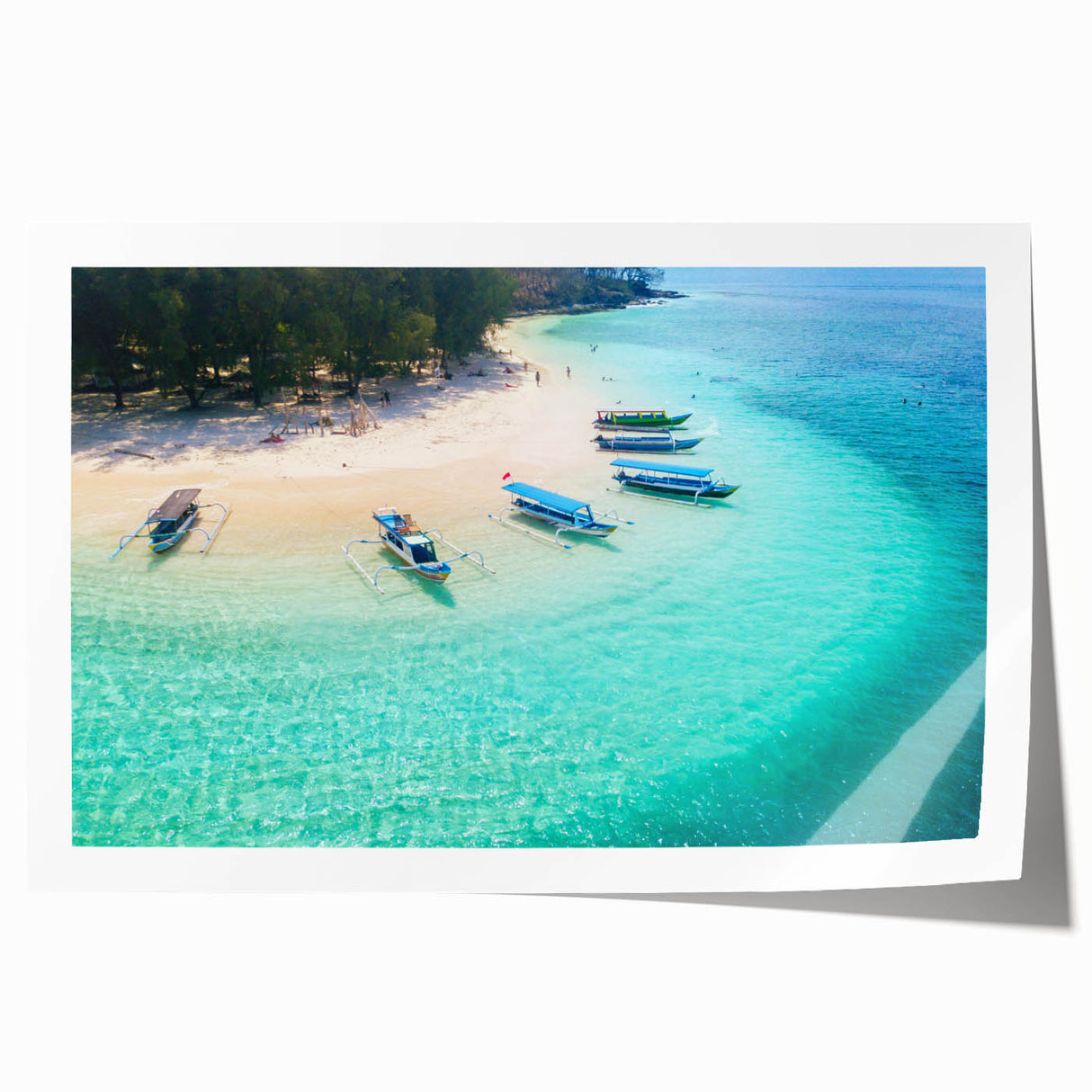 Extra large rolled print of a serene Indonesian landscape, featuring lush greenery and soft blue skies.