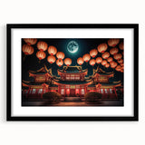 Colorful abstract art print of a stylized Kyoto scenery in vibrant hues on a large framed canvas.