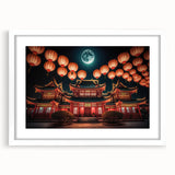 Abstract art print of Kyoto scenery in muted earth tones, framed with a white mat, suitable for bedroom or dining room decor.