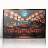 Large art print of Kyoto scenery in muted gold and green tones on a framed acrylic, ideal for modern art wall decor.