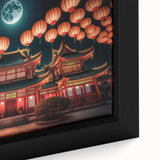 Extra large framed canvas featuring a textured depiction of a Kyoto garden in black with colorful accents.