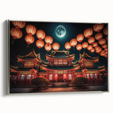Framed canvas landscape art painting featuring a vintage-style Kyoto scene in colorful tones, ideal for living room decor.