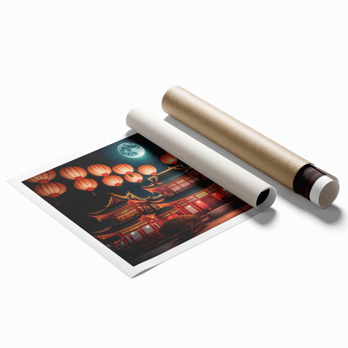 Extra large rolled print of a serene Kyoto landscape with soft floral accents in muted colors.