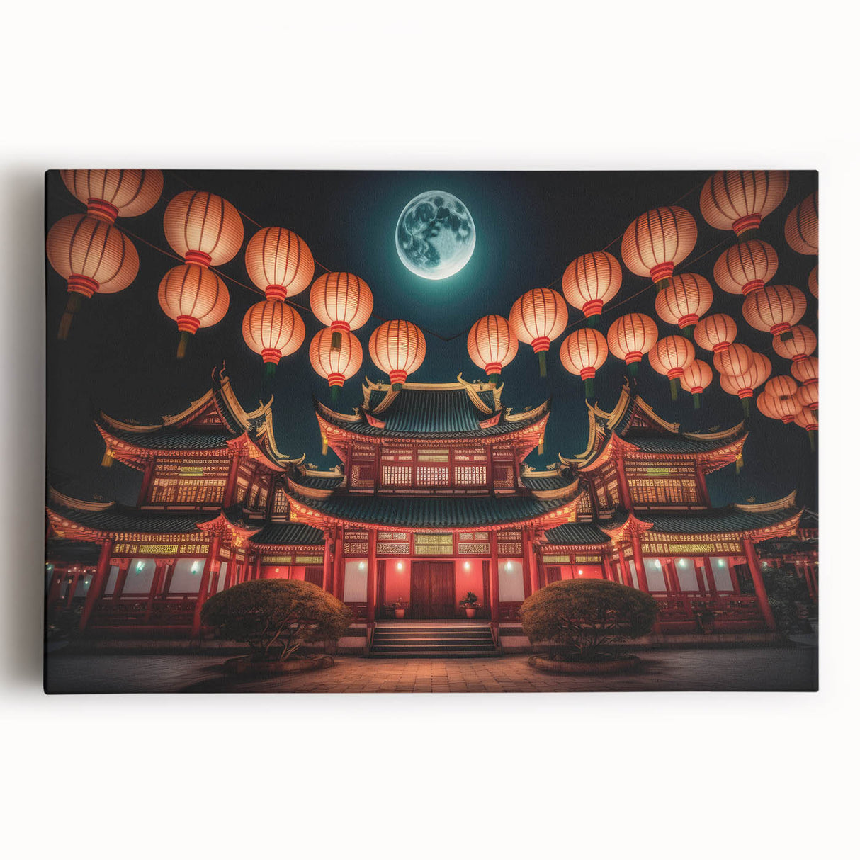 Black and white stretched canvas of Kyoto scenery, ideal for kitchen wall art.