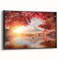Black and white wall art featuring a vintage poster art style landscape of a Japanese scenery on framed canvas.
