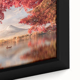 Extra large framed canvas featuring a textured depiction of a Japanese scenery in black with colorful accents.