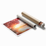 Extra large rolled print of Japanese scenery with cherry blossoms in soft pink and white tones.
