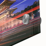 Large abstract wall art depicting an Asian landscape in muted earth tones on acrylic glass, suitable for dining room decor.