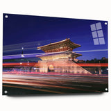 Large abstract wall art depicting a serene Korean landscape in muted earth tones on acrylic glass.